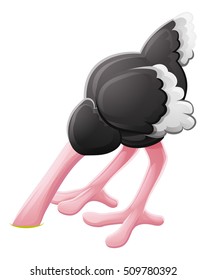 A scared Ostrich bird with its head buried animal cartoon character mascot