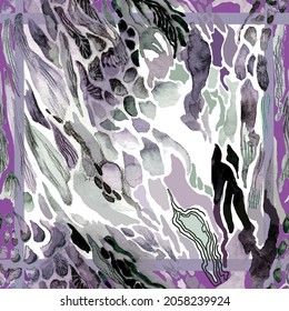 Scarf Design With Purple Coral Reef Texture.