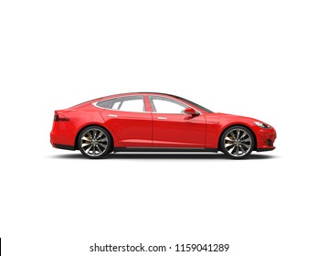 Scarlet Red Electric Sports Car - Side View - 3D Illustration