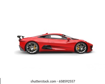 Scarlet Red Elegant Sports Car - Side View - 3D Illustration