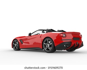 Scarlet Red Modern Fast Supercar - Tail Side View - 3D Illustration
