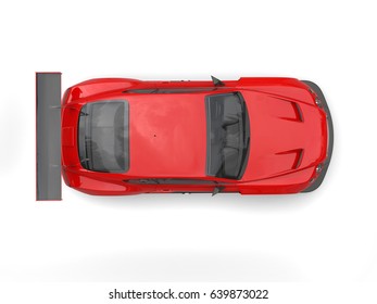 Scarlet Red Modern Super Sports Car - Top Down View - 3D Illustration