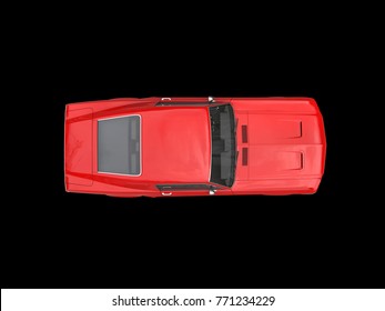 Scarlet Red Vintage American Muscle Car - Top Down View - 3D Illustration