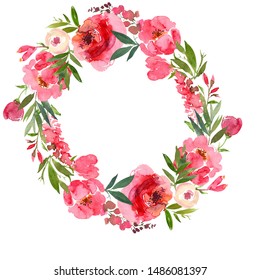 Round Frame Wreath Pattern Roses Pink Stock Photo (Edit Now) 450853981