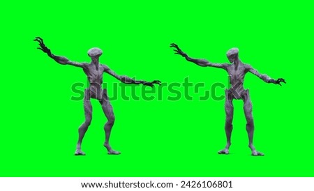 Scary Alien green screen isolate. 3d rendering