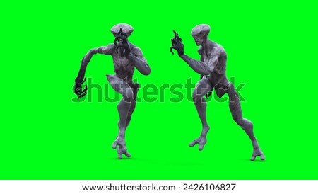 Scary Alien green screen isolate. 3d rendering