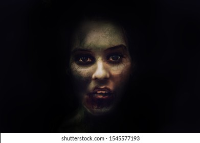 Scary Frightening Zombie Woman Face Rotten Stock Illustration 1545577193