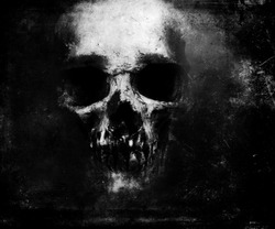Scary Grunge Skull Isolated On Black Background. Design For T-shirt Print With Skull. 