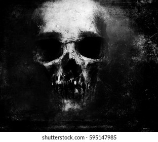 Scary Grunge Skull Isolated On Black Background. Design for t-shirt print with skull. 
