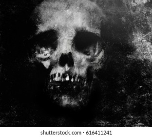 Scary Grunge Wallpaper. Halloween Background With Spooky Skull.