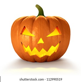 Scary Jack O Lantern halloween pumpkin with candle light inside, 3d render