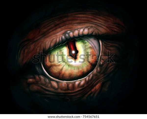 怖い怪獣の目のデジタル写実的な絵 のイラスト素材