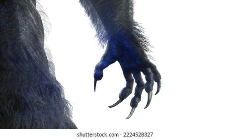 scary monster hand, furry werewolf paw for halloween background render 3d illustration  on white background