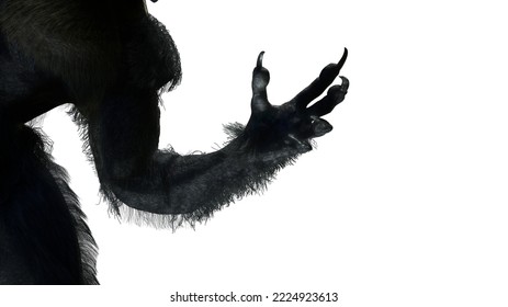 scary monster hand, furry werewolf paw for halloween background render 3d illustration  on white background