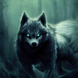 Scary Monster Wolf Or Werewolf With Creepy Cold Eyes From Myths, Legends And Horror Stories.