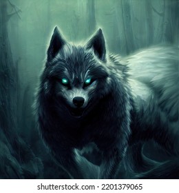 Scary Monster Wolf Or Werewolf With Creepy Cold Eyes From Myths, Legends And Horror Stories.