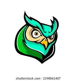 Scary Owl Ead Logo Concept With Green And Colorful Feathers