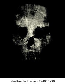 Scary Skull  Isolated On Black Background. Design For T-shirt Print With Skull. Horror Background For Halloween Concept And Movie Poster Project.