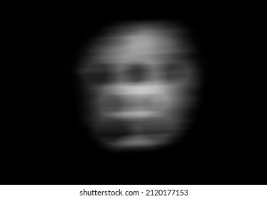 Scary White Ghost Portrait On Black Dark Background. Blurred Motion Face. Horror Scene. Misty.