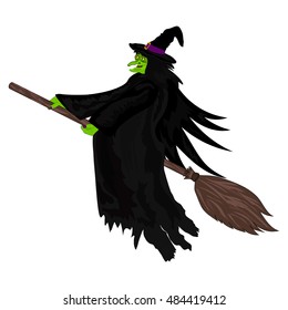 Scary Witch Witch Flying On Broom Stock Illustration 484419412 ...