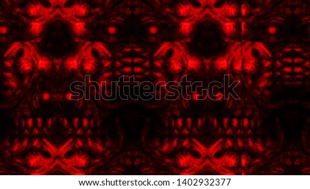 Scary zombie face pattern on black background. Illustration in horror genre. Abstraction monster character face. Red color.