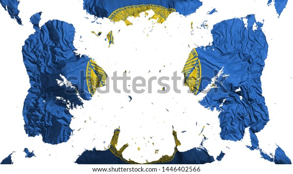 Scattered Atlanta city, capital of Georgia\
state flag, white background, 3d\
rendering