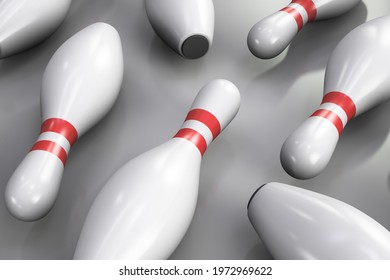 Scattered Bowling Pins. Top View. 3d Rendering