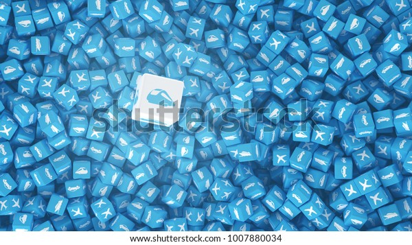 A lot of scattered cubes with logos of
different types of transport. 3d
illustration