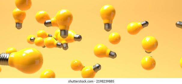 Scattered Light Bulbs On A Colored Background - 3D Render