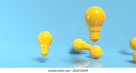 Scattered Light Bulbs On A Colored Background - 3D Render