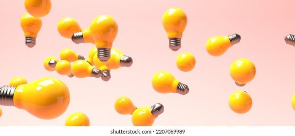 Scattered Light Bulbs On A Colored Background - 3D Render