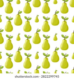Scattered Pear Fruit Seamless Pattern. Green Pears Repeating Background. Pear Fruit Pattern with Varied Sizes