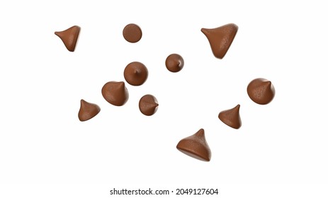 Scattering of tasty chocolate chips on white background Chocolate morsels on white background choco chips 3d illustration 3d rendering - Powered by Shutterstock