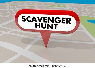 Scavenger Hunt Game Find Hidden Objects Map Pin 3d Illustration