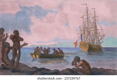 Scene In An African Slave Trade In Which Recently Purchased Slaves Are Transported To A European Ship Slave Ships Often Loaded Their Cargos Gradually.