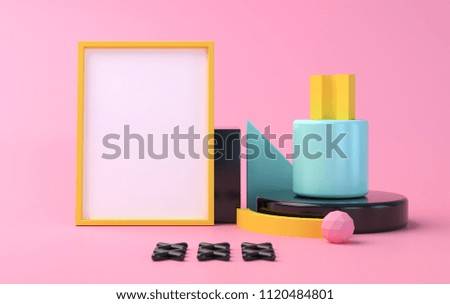 Scene with geometrical forms, the poster model, minimal background, a 3D render