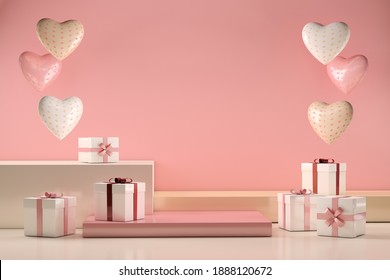 Scene with gifts and love hearts, Valentines day and mother's day concept. 3d illustration - Powered by Shutterstock