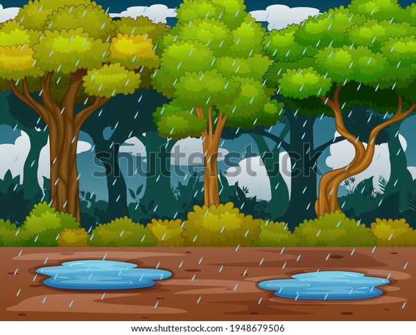 Scene Rainfall Forest Illustration Stock Illustration 1948679506