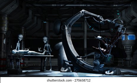 Scene with two gray aliens in the laboratory