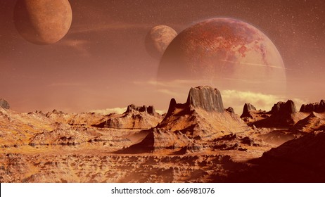 Scenic Alien Planet Landscape (3d Render) 