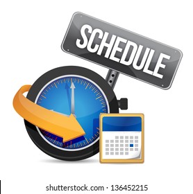 Schedule Icon With Clock Illustration Design Over A White Background