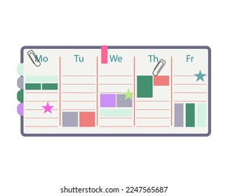 Schedule and planner template for students, weekly tasks and to do list. Reminder weekly blank, printable schedule, calendar for table, notebook for business, journal layout, illustration