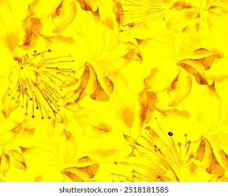 Schefflera Arboricola Seamless Pattern. Botanical Watercolor Print. Schefflera Actinophylla Hayata Repeated Ornament Evergreen Variegated Walisongo Plant with Exotic Flowers. Fortuna Gold and Yellow
