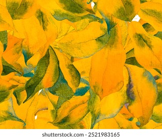 Schefflera Arboricola Seamless Pattern. Fortuna Gold and Yellow Evergreen Variegated Walisongo Plant with Exotic Flowers. Schefflera Actinophylla Hayata Repeated Ornament Botanical Watercolor Print.