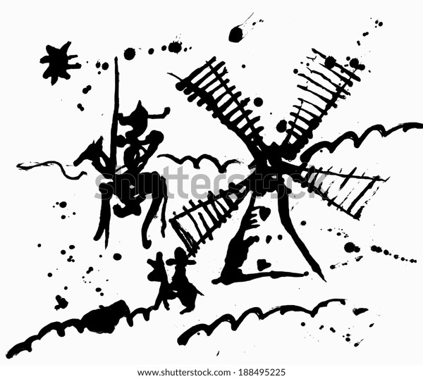 Schematic Representation Don Quixote His Squire Stock Illustration 