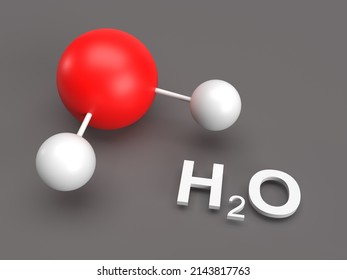 Schematic Representation Of A Water Molecule With The Text Of The Chemical Formula H2O. 3D Rendering