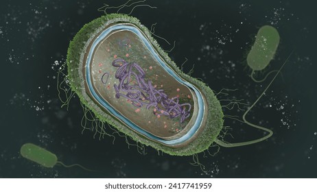 schematic structure of the rod-shape gram negative bacteria, 3D illustration	