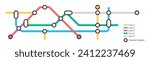 Scheme of metro stations and plan of subway with colorful lines, fictional metro map of underground, layout of public passenger transport routes, subway train tracks plan flat illustration.	
