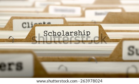 Scholarship Concept. Word on Folder Register of Card Index. Selective Focus.
