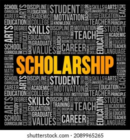 Scholarship Is A Form Of Financial Aid Awarded To Students For Further Education, Word Cloud Education Concept Background